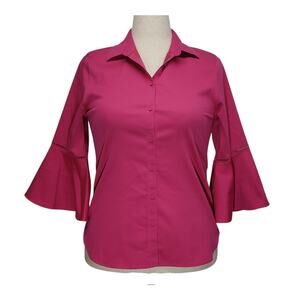 Chico’s 2/ L Dark Pink Button Front Bell Sleeve Top Business Casual Blouse